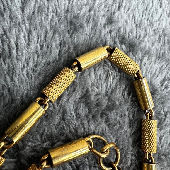 Vintage Tube Chain Link Necklace Long 16 in Drop Gold Tone Textured - Picture 6 of 6